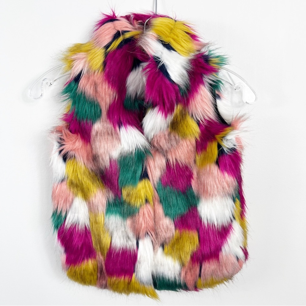 Milly Minis Sleeveless Faux Fur Vest Size 7 Girl NWT Colorful Multi